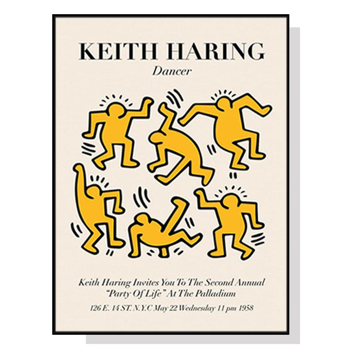 60cmx90cm Keith Haring Dancer Yellow Black Frame Canvas