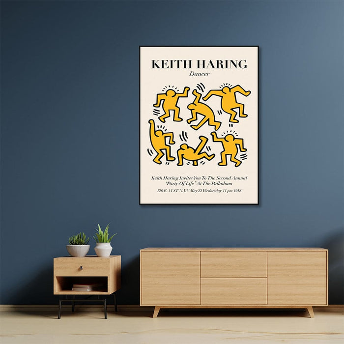 60cmx90cm Keith Haring Dancer Yellow Black Frame Canvas