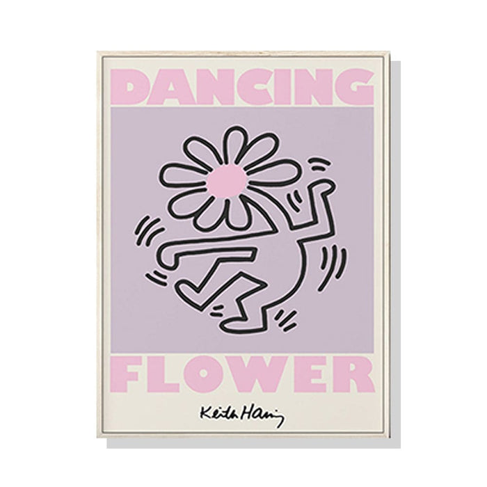 60cmx90cm Keith Haring Dancing Flower Wood Frame Canvas