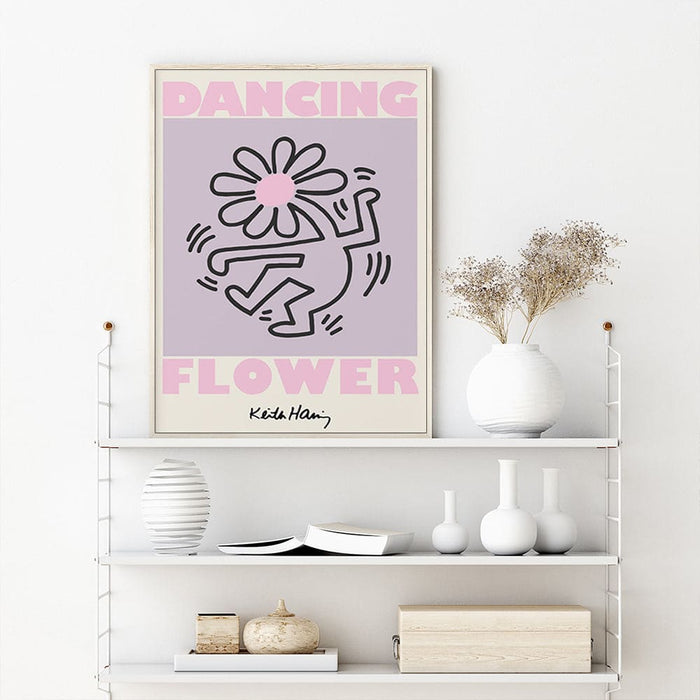 60cmx90cm Keith Haring Dancing Flower Wood Frame Canvas