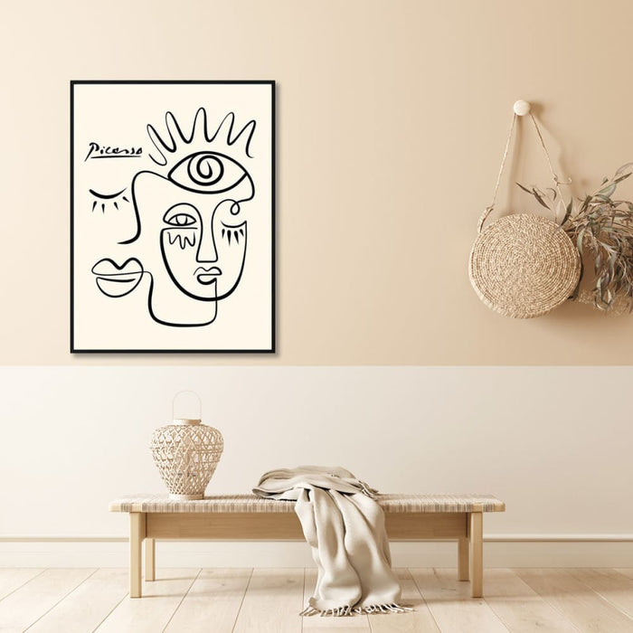 60cmx90cm Line Art By Pablo Picasso Black Frame Canvas Wall