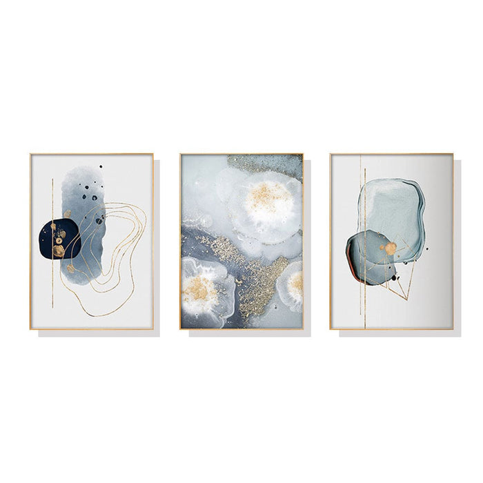 60cmx90cm Marbled Light Grey 3 Sets Gold Frame Canvas Wall