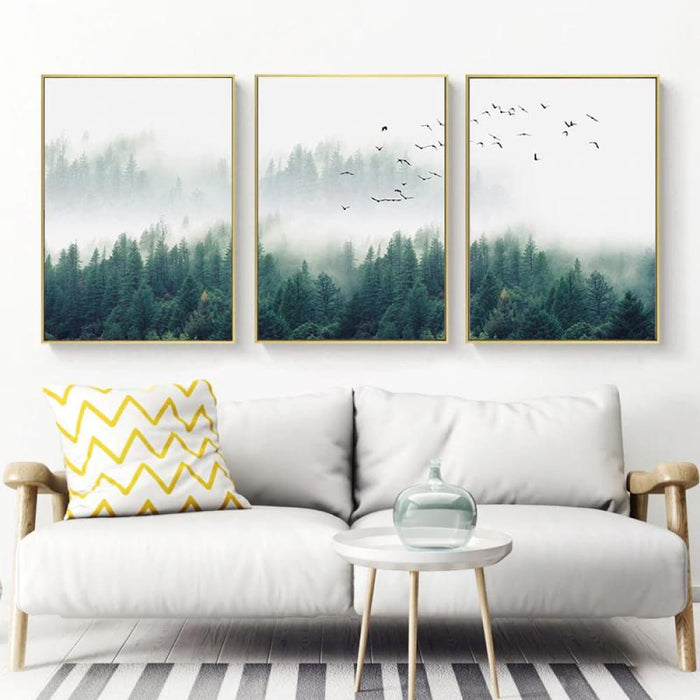 60cmx90cm Mystical Forest 3 Sets Gold Frame Canvas Wall Art