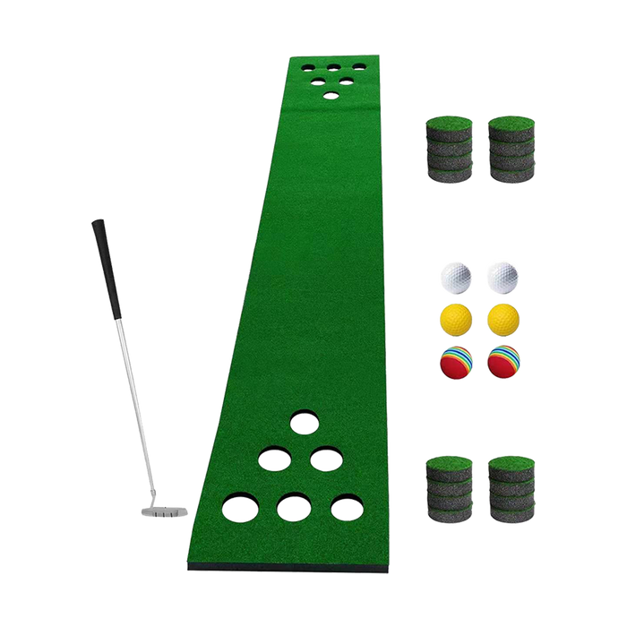 Golf Beer Pong Game Toy Set Green Golf Putting Matt with 2 Putters 6 Balls