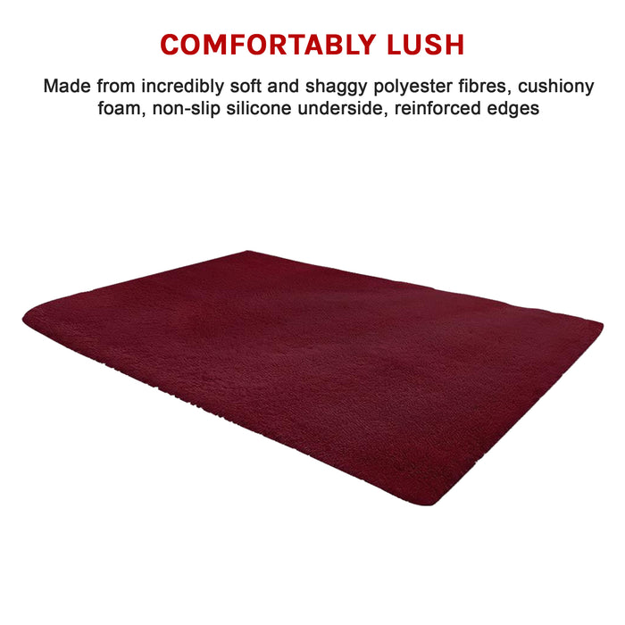 230x160cm Floor Rugs Large Shaggy Rug Area Carpet Bedroom Living Room Mat - Burgundy