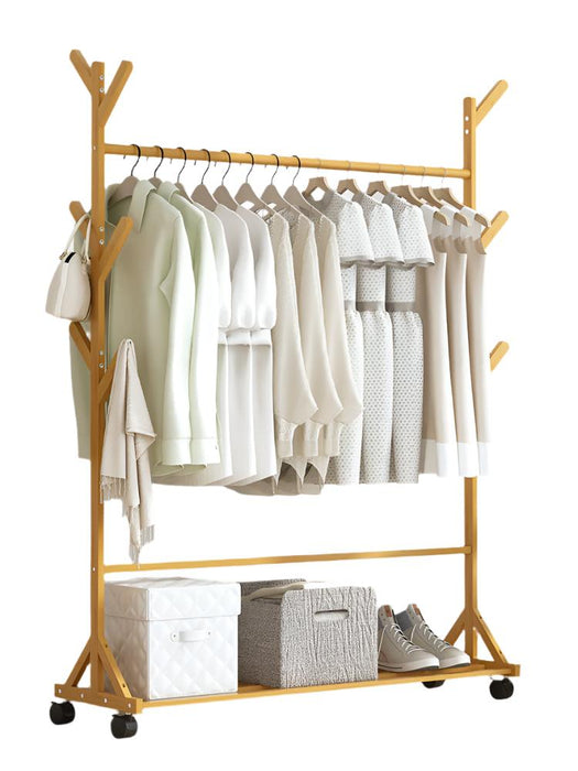 Portable Clothes Rack Coat Garment Stand Bamboo Rail Hanger Airer Closet