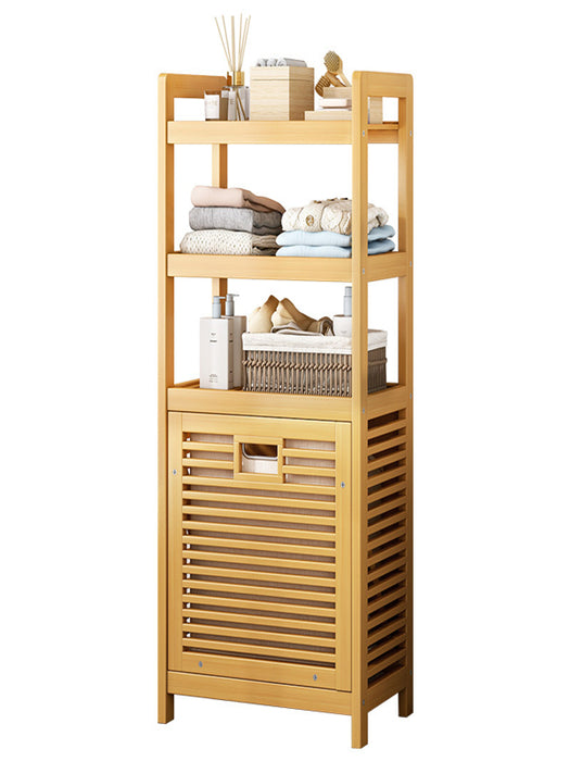 Bamboo 2-in-1 Laundry Hamper Side Table with 2 Shelves and Clothes Basket