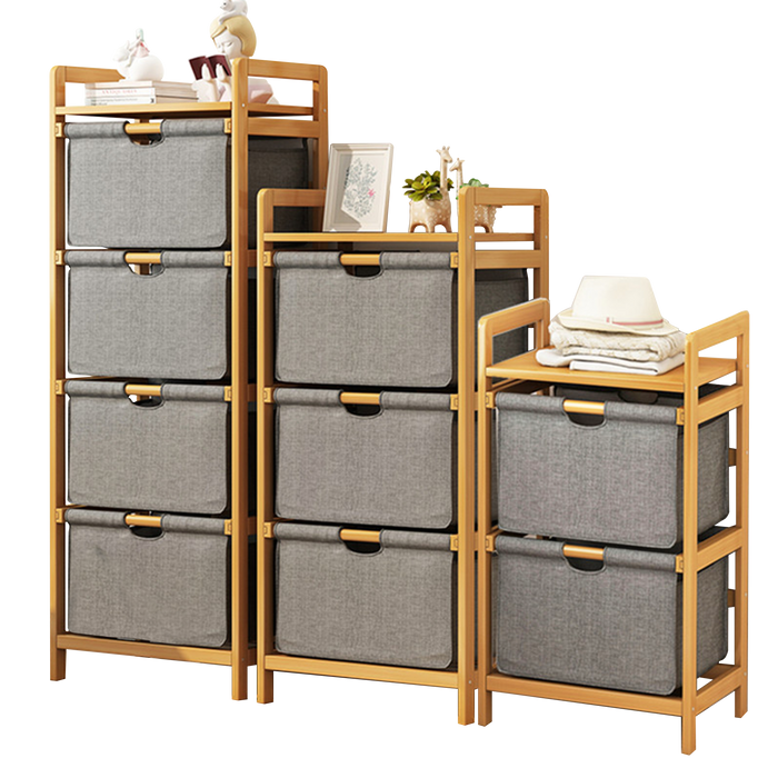 Bamboo Shelf with Storage Hamper - Wooden Bamboo Removable Bags