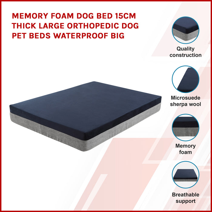 Memory Foam Dog Bed 15CM Thick Large Orthopedic Dog Pet Beds Waterproof Big