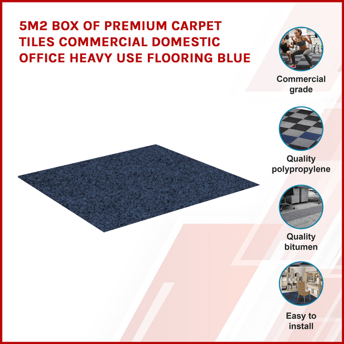 5m2 Box of Premium Carpet Tiles Commercial Domestic Office Heavy Use Flooring Blue