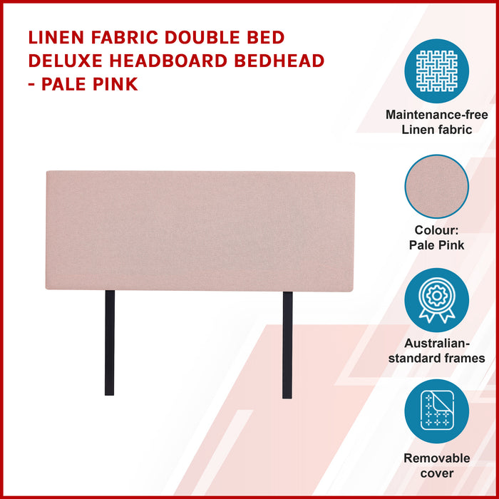 Linen Fabric Double Bed Deluxe Headboard Bedhead - Pale Pink