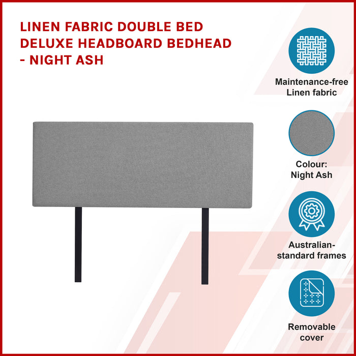 Linen Fabric Double Bed Deluxe Headboard Bedhead - Night Ash