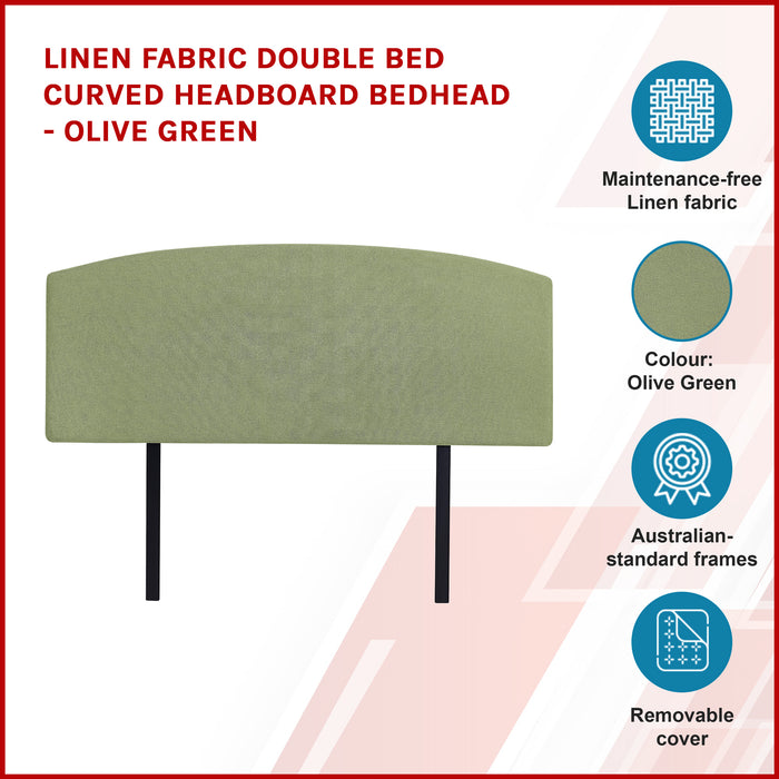 Linen Fabric Double Bed Curved Headboard Bedhead - Olive Green