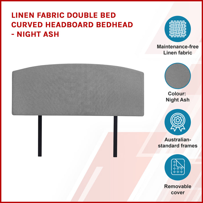 Linen Fabric Double Bed Curved Headboard Bedhead - Night Ash