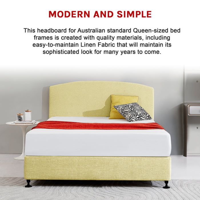 Linen Fabric Queen Bed Curved Headboard Bedhead - Sulfur Yellow