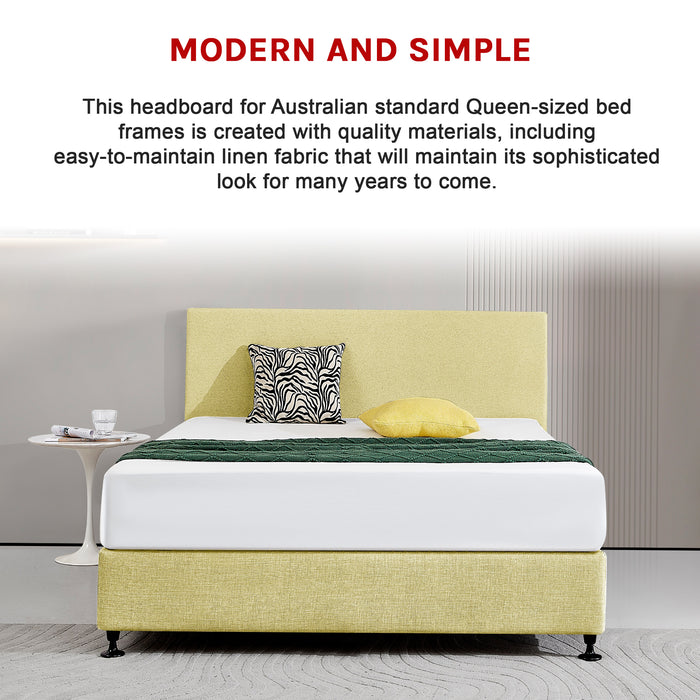 Linen Fabric Queen Bed Deluxe Headboard Bedhead - Sulfur Yellow