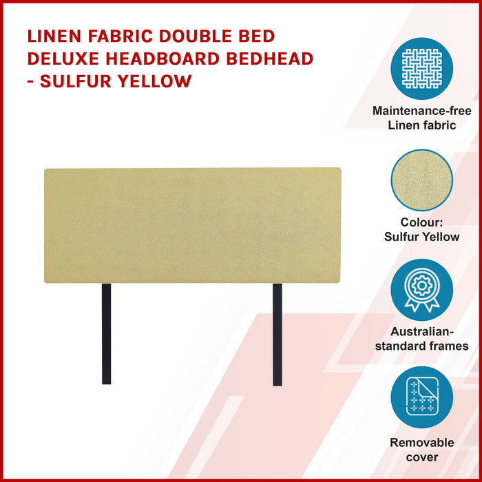 Linen Fabric Double Bed Deluxe Headboard Bedhead - Sulfur Yellow