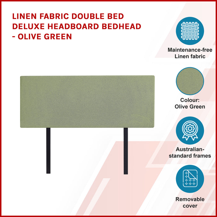 Linen Fabric Double Bed Deluxe Headboard Bedhead - Olive Green