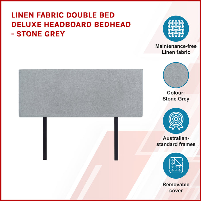 Linen Fabric Double Bed Deluxe Headboard Bedhead - Stone Grey