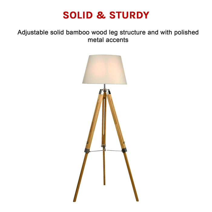 Modern Floor Lamp Wood Tripod Home Bedroom Reading Light 145cm