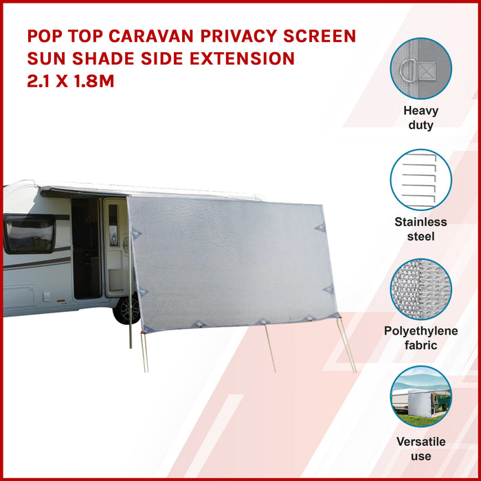 Pop Top Caravan Privacy Screen Sun Shade Side Extension 2.1 x 1.8m