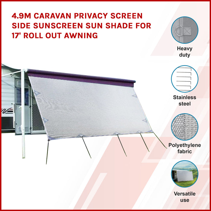 4.9m Caravan Privacy Screen Side Sunscreen Sun Shade for 17' Roll Out Awning