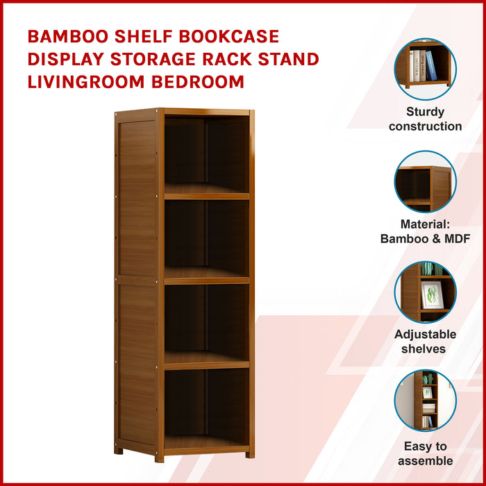 Bamboo Shelf Bookcase Display Storage Rack Stand Livingroom Bedroom