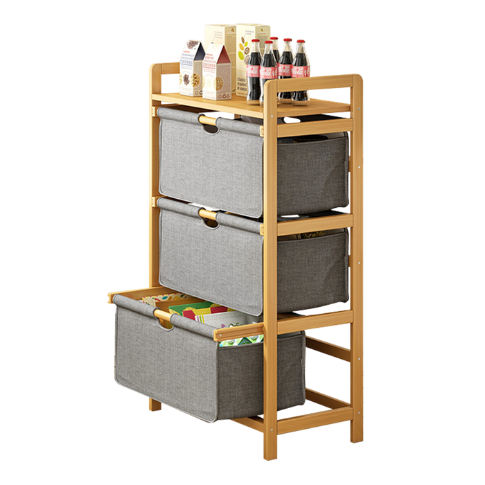 Bamboo Shelf with Storage Hamper - Wooden Bamboo Removable Bags