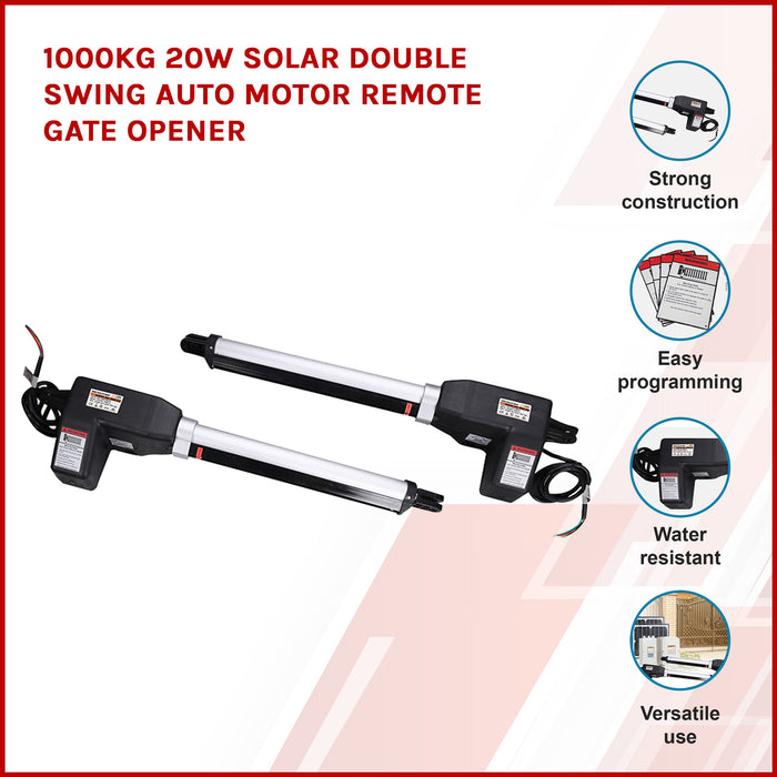 1000KG 20W Solar Double Swing Auto Motor Remote Gate Opener