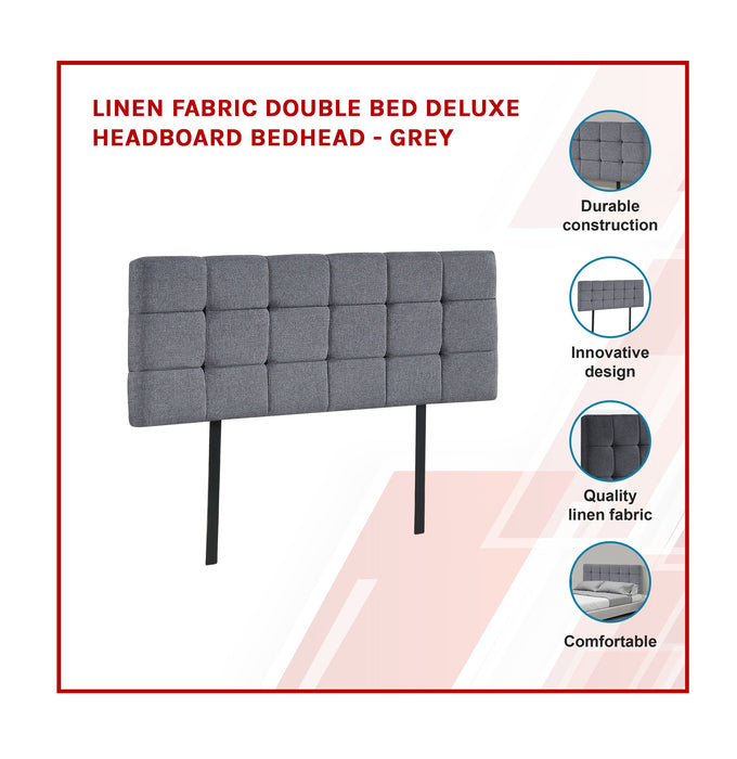 Linen Fabric Double Bed Deluxe Headboard Bedhead - Grey