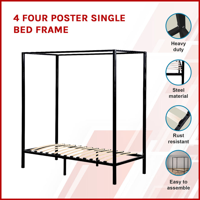 4 Four Poster Single Bed Frame