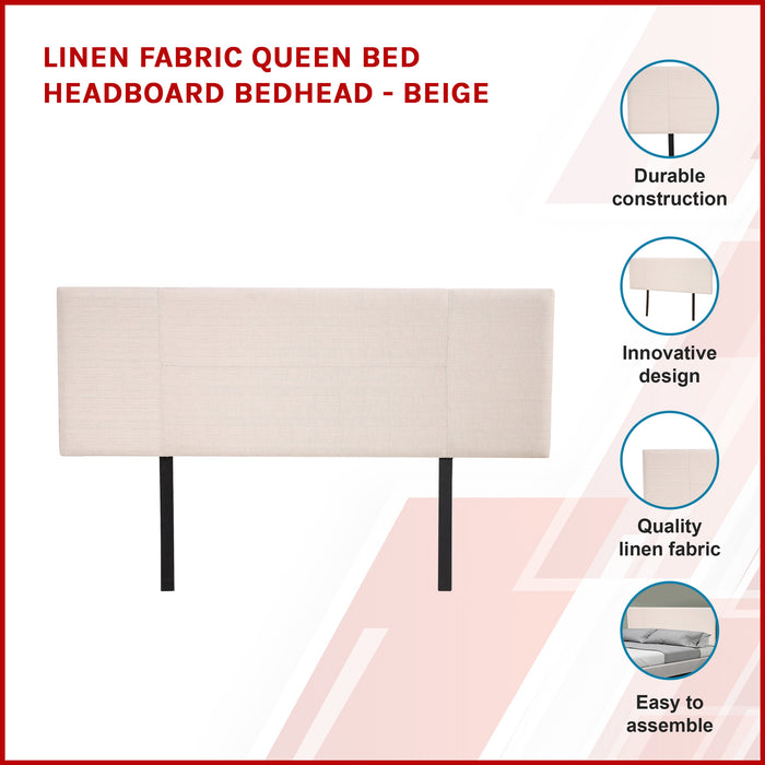 Linen Fabric Queen Bed Headboard Bedhead - Beige