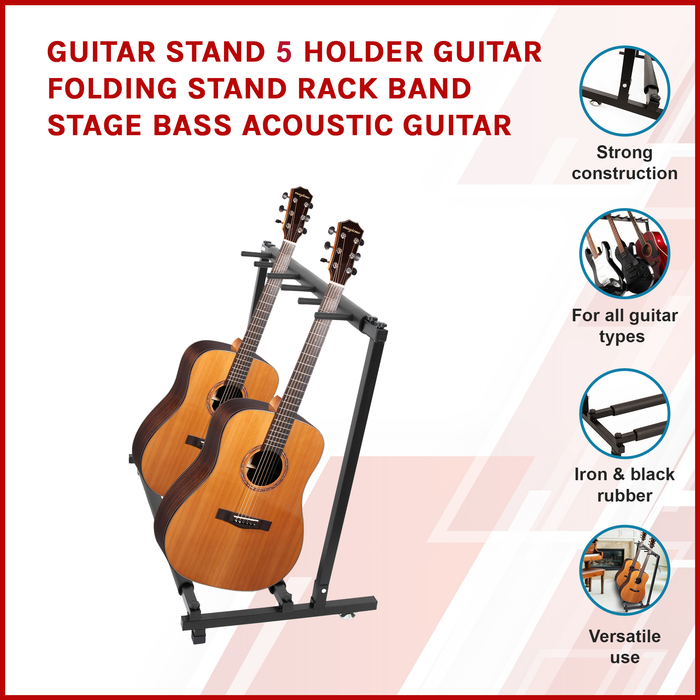 Guitar Stand 5 Holder Guitar Folding Stand Rack Band Stage Bass Acoustic Guitar