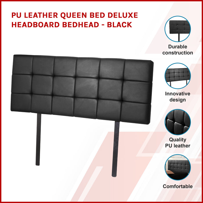 PU Leather Queen Bed Deluxe Headboard Bedhead - Black