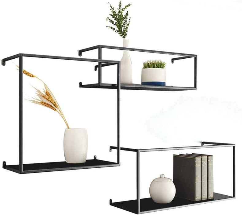 Floating Shelves Retro Industrial Ledge Black Metal Display Stand