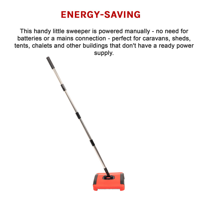 Sweep Carpet & Floor Manual Light Sweeper Dual Rotating Brushes