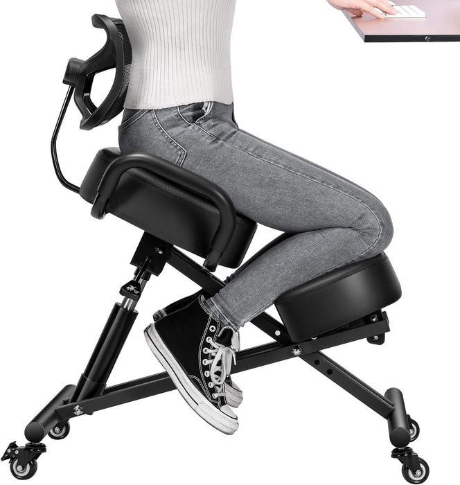 Ergonomic Kneeling Posture Chair with Backrest Adjustable Height and Casters