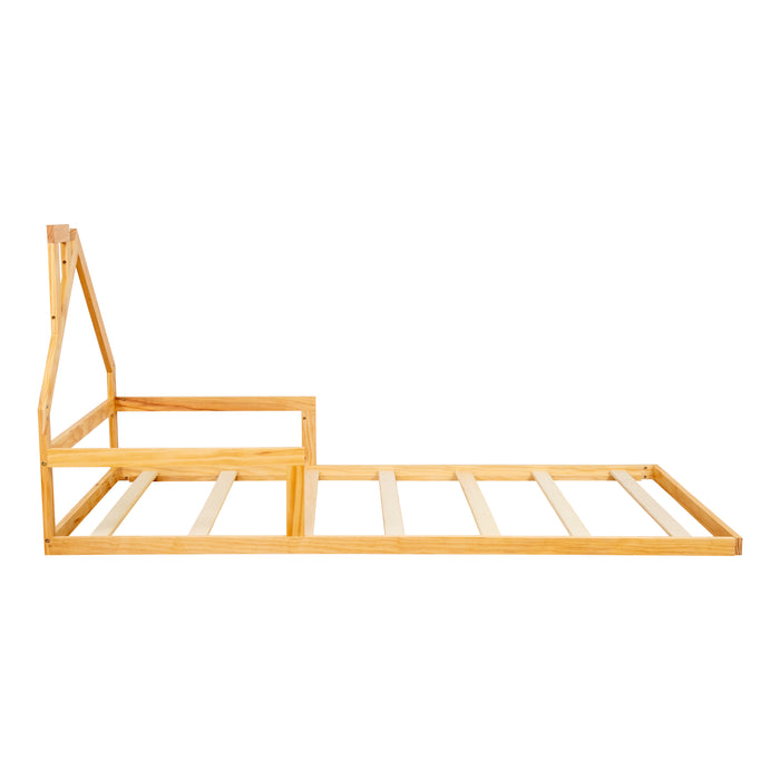 Pine Wood Floor Bed House Frame for Kids and Toddlers