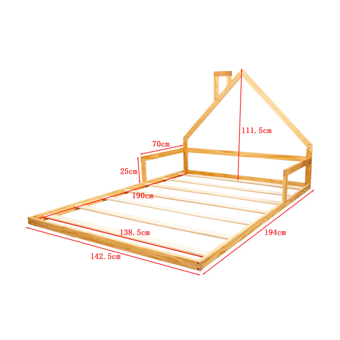 Pine Wood Floor Bed House Frame for Kids and Toddlers