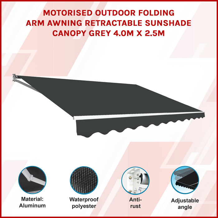 Motorised Outdoor Folding Arm Awning Retractable Sunshade Canopy Grey 4.0m x 2.5m