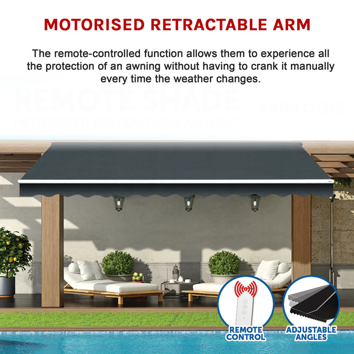 Motorised Outdoor Folding Arm Awning Retractable Sunshade Canopy Grey 4.0m x 3.0m