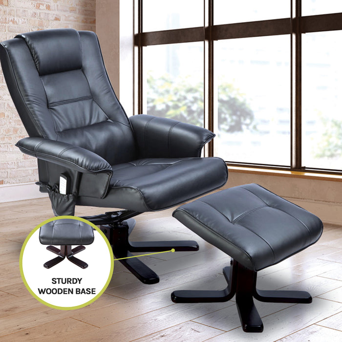 PU Leather Massage Chair Recliner Ottoman Lounge Remote