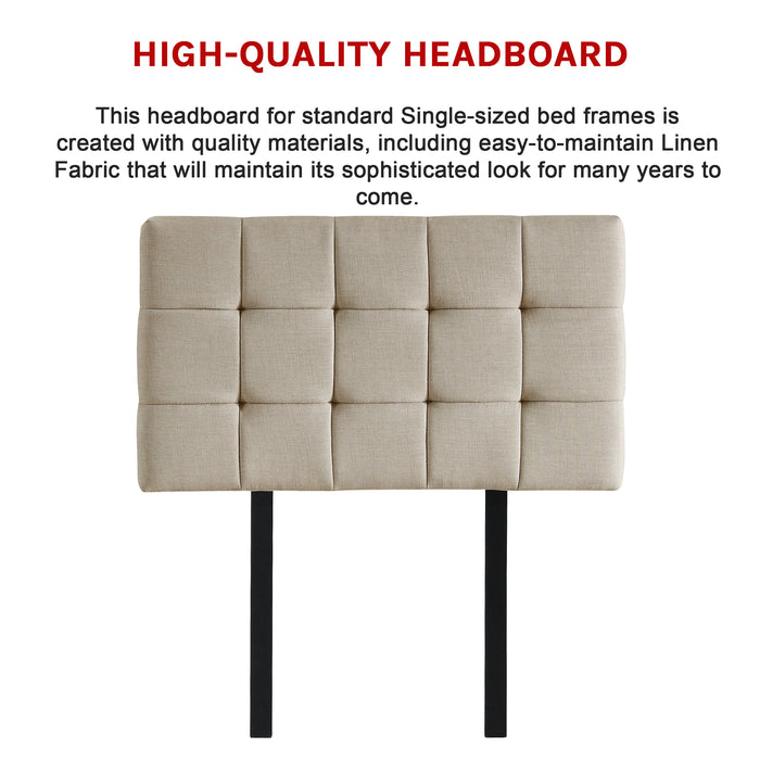 Linen Fabric Single Bed Deluxe Headboard Bedhead - Beige