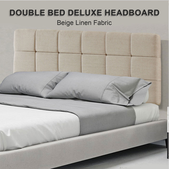 Linen Fabric Double Bed Deluxe Headboard Bedhead - Beige