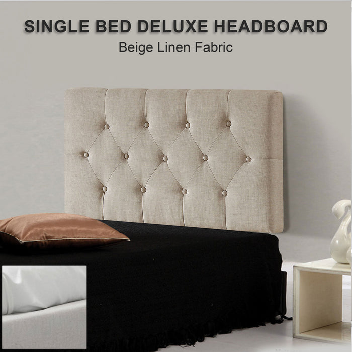 Linen Fabric Single Bed Deluxe Headboard Bedhead - Beige