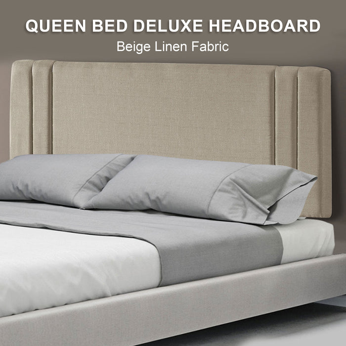 Linen Fabric Queen Bed Deluxe Headboard Bedhead - Beige