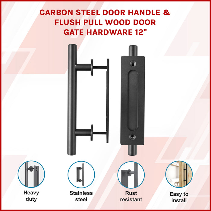 Carbon Steel Door Handle & Flush Pull Wood Door Gate Hardware 12"