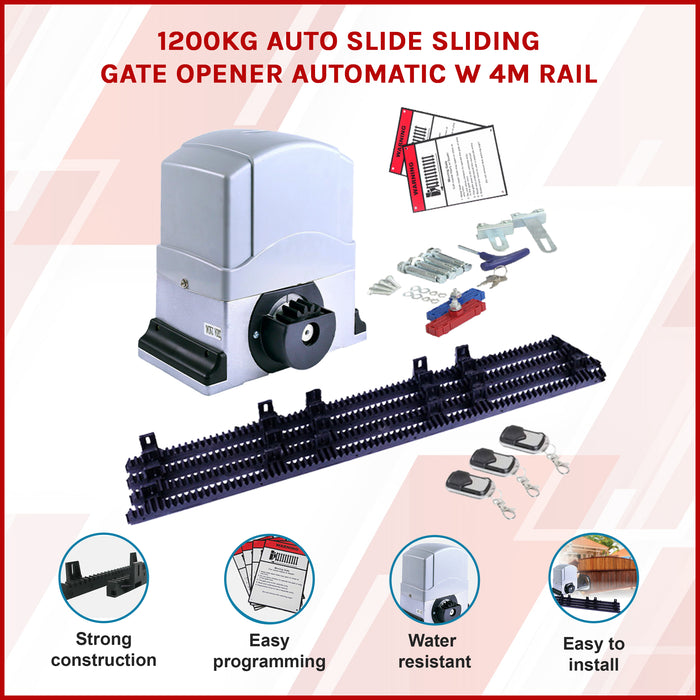 1200KG Auto Slide Sliding Gate Opener Automatic w 4m Rail