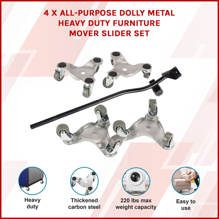 4 X All-purpose Dolly Metal Heavy Duty Furniture Mover Slider Set