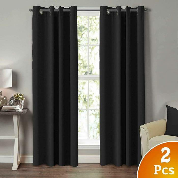 2X Blockout Curtains Blackout Window Curtain Draperies Pair Eyelet for Bedroom 132  x 160cm Black